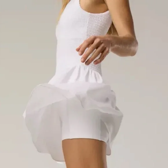 NWT OFFLINE By Aerie Real Me Smocked Flowy Dress with Built-In Shorts White - Picture 4 of 5